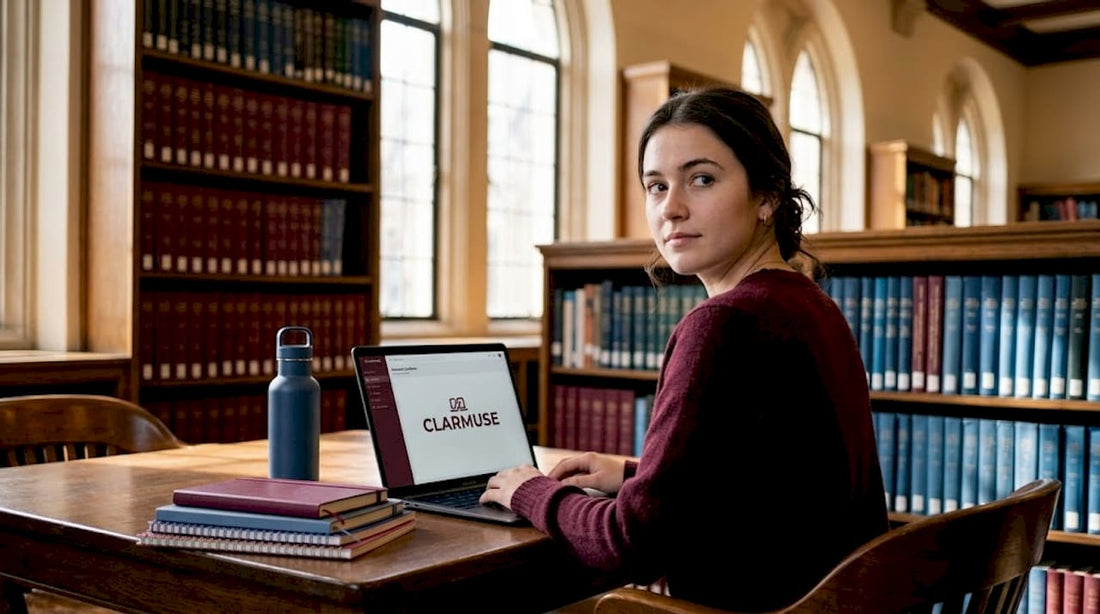 Student using laptop with privacy screen in campus library