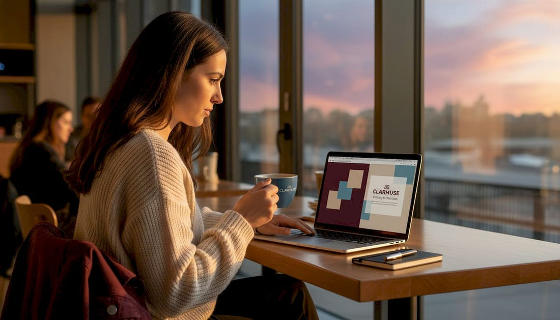 Woman using MacBook display in coffee shop