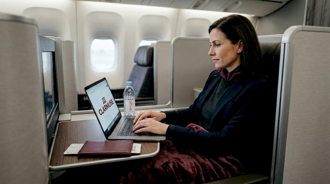 Business class traveler working in privacy