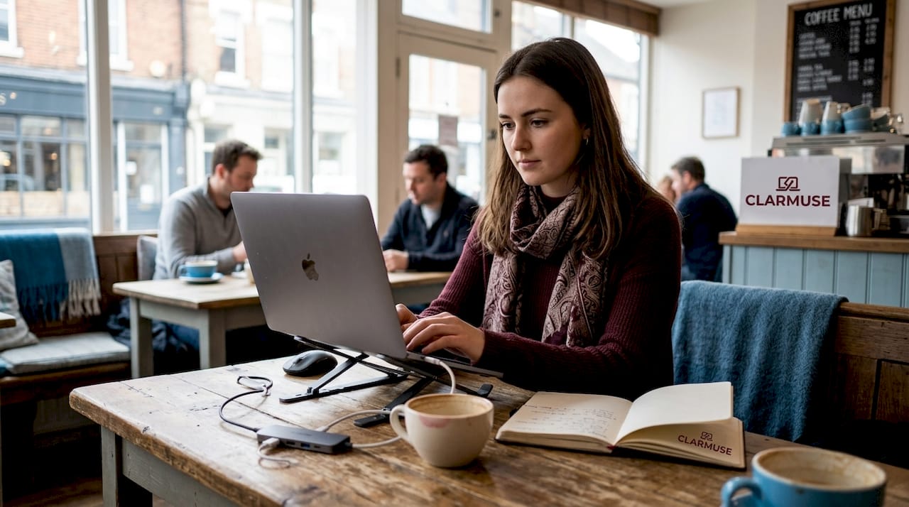 Professional typing on MacBook with accessories