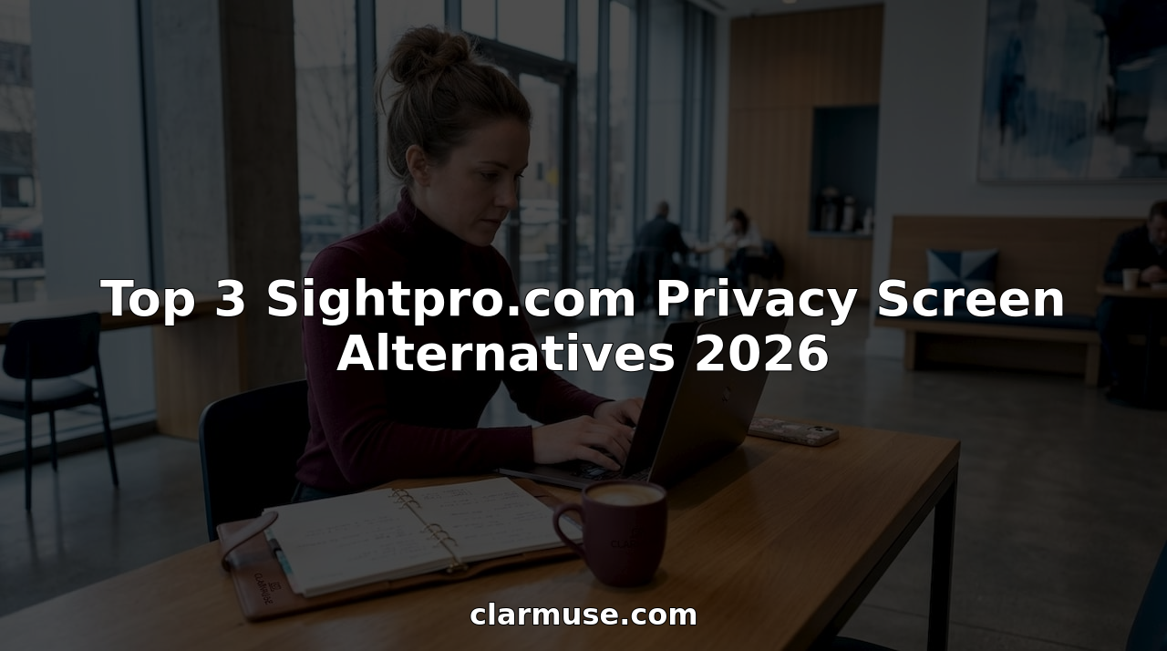 Woman using privacy screen on MacBook in café