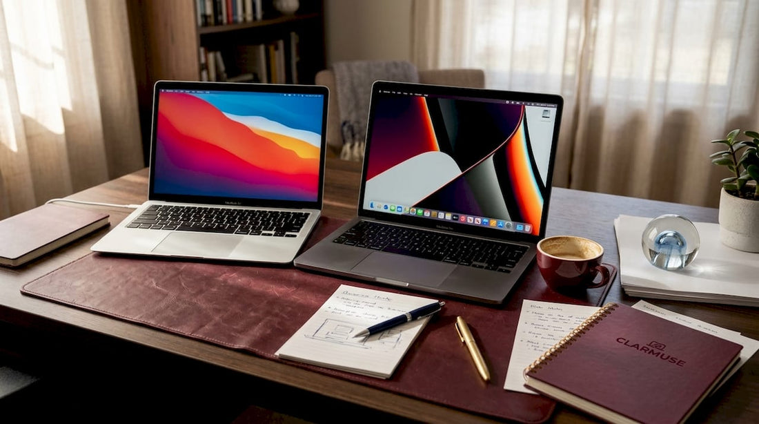 MacBook Air and Pro open side by side on desk